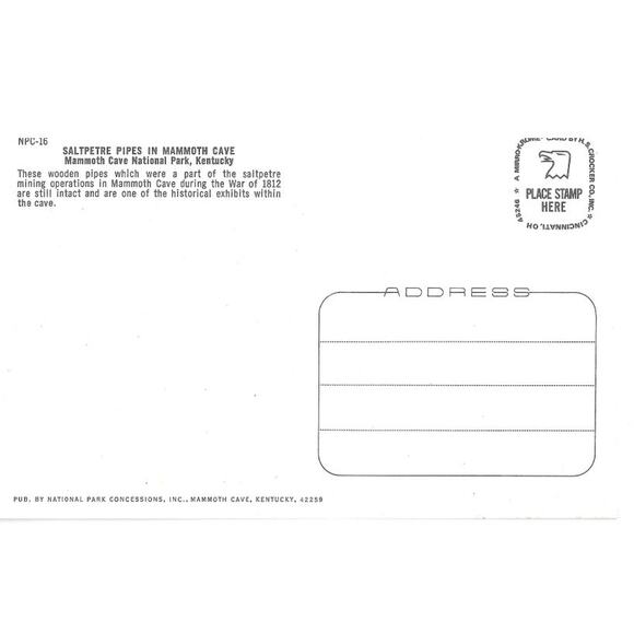 Saltpetre Pipes Mammoth Cave Mammoth Cave National Park Kentucky Postcard - Picture 2 of 2